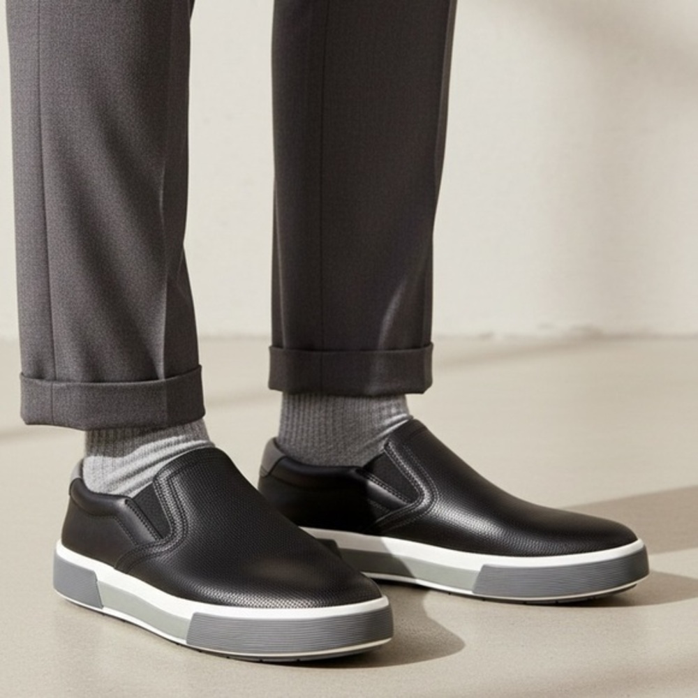 VINCE Robinson Perforated Leather Slip On Sneakers Black